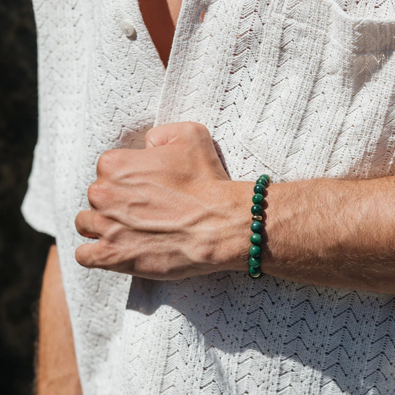 Jade Stone 8 mm & Gold Beads Bracelet
