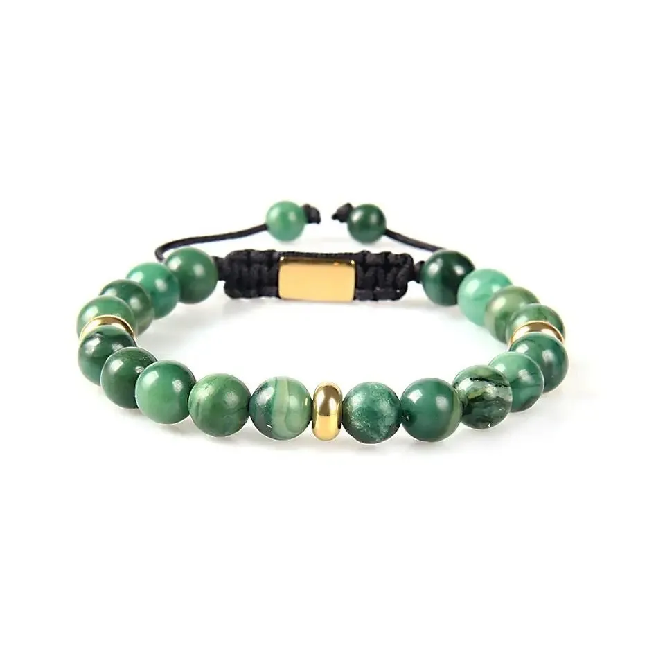 Jade Stone 8 mm & Gold Beads Bracelet