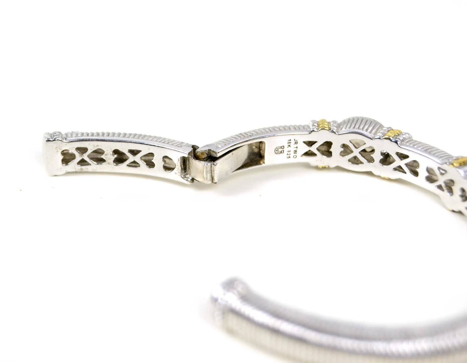Judith Ripka Sterling & 18K Hinged Bracelet w Smokey Topaz & Diamonds