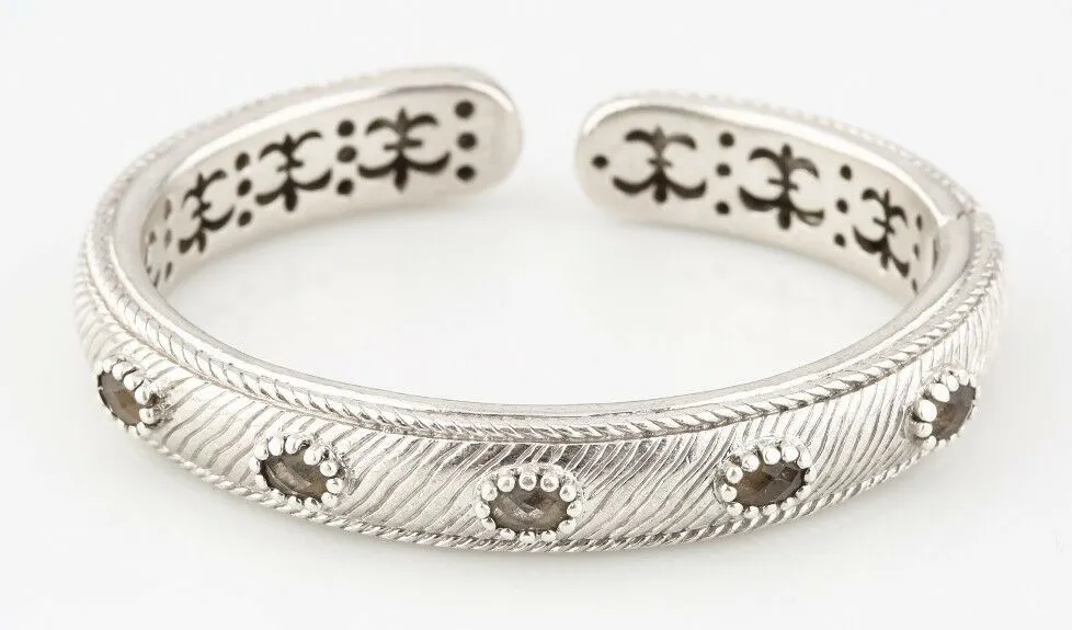 Judith Ripka Sterling Silver Smoky Topaz Hinged Cuff Bracelet Beautiful Piece!