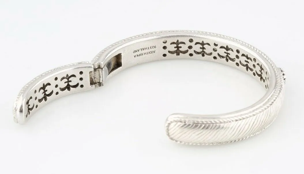Judith Ripka Sterling Silver Smoky Topaz Hinged Cuff Bracelet Beautiful Piece!