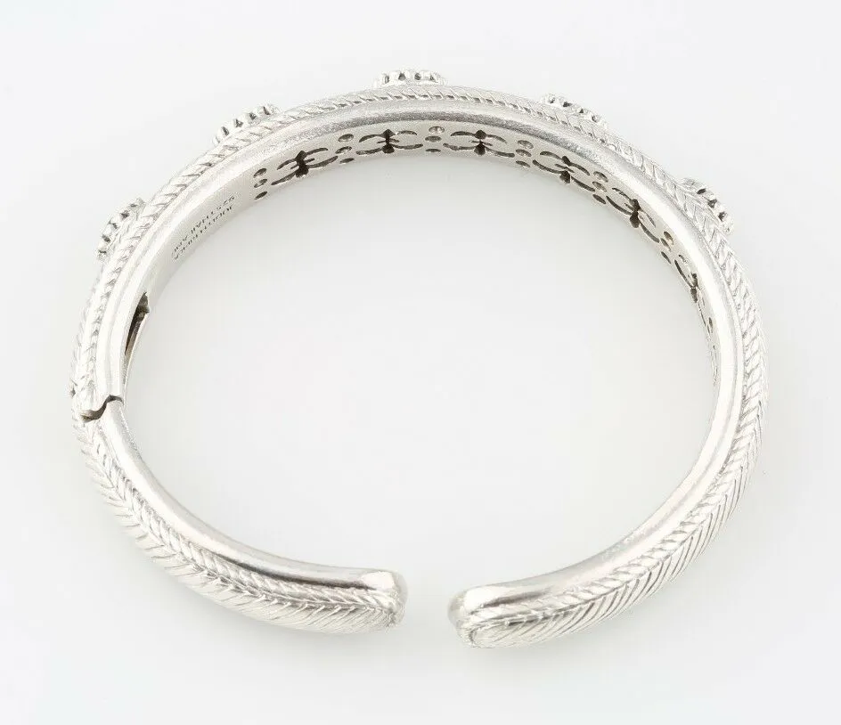 Judith Ripka Sterling Silver Smoky Topaz Hinged Cuff Bracelet Beautiful Piece!