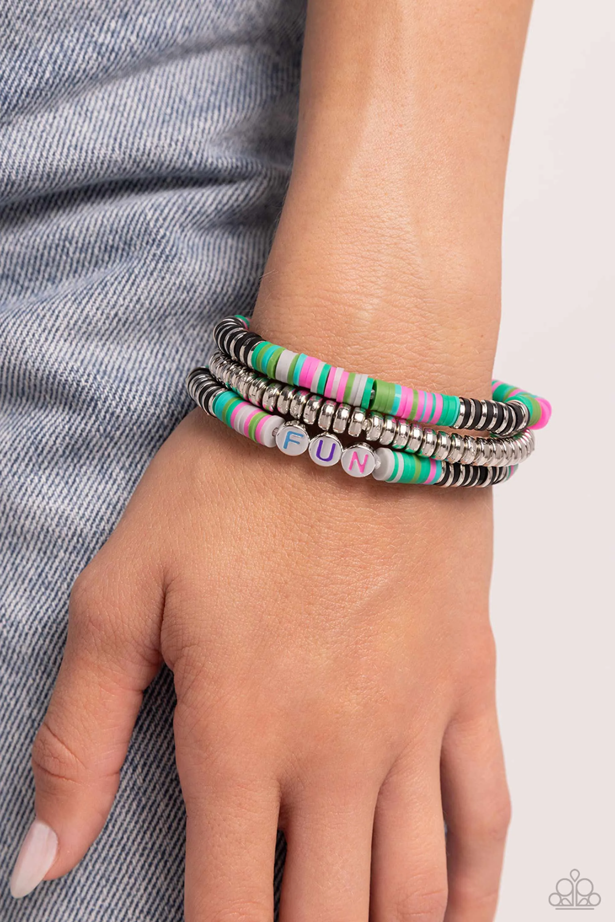 Just for Fun - Black - Colorful Clay Disc "FUN" Paparazzi Stretchy Bracelet