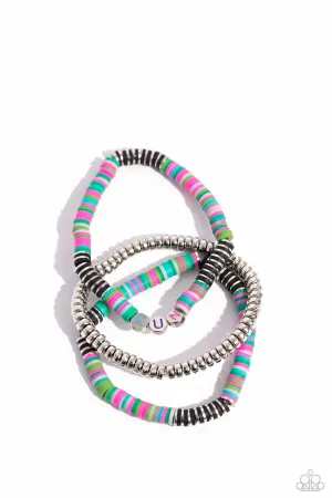 Just for Fun - Black - Colorful Clay Disc "FUN" Paparazzi Stretchy Bracelet