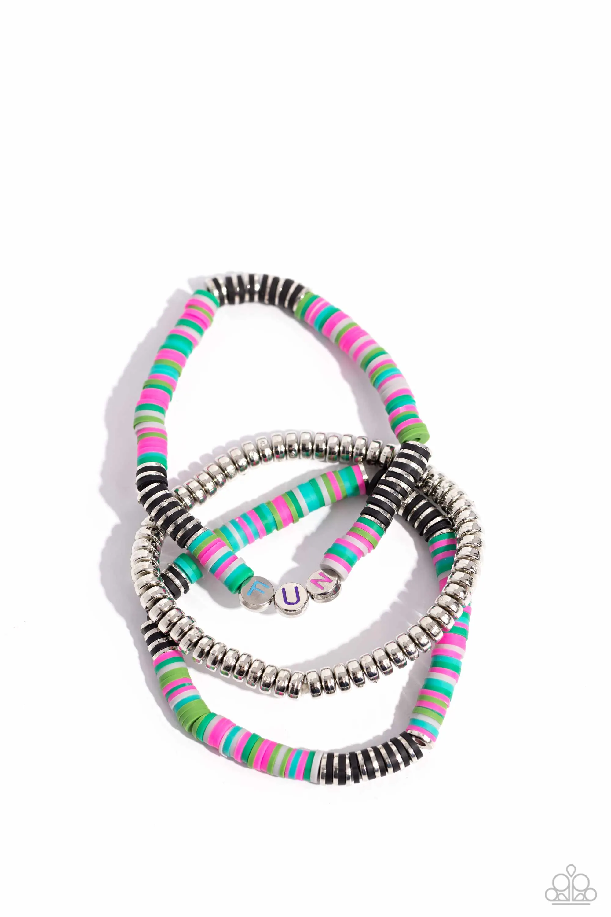 Just for Fun - Black - Colorful Clay Disc "FUN" Paparazzi Stretchy Bracelet