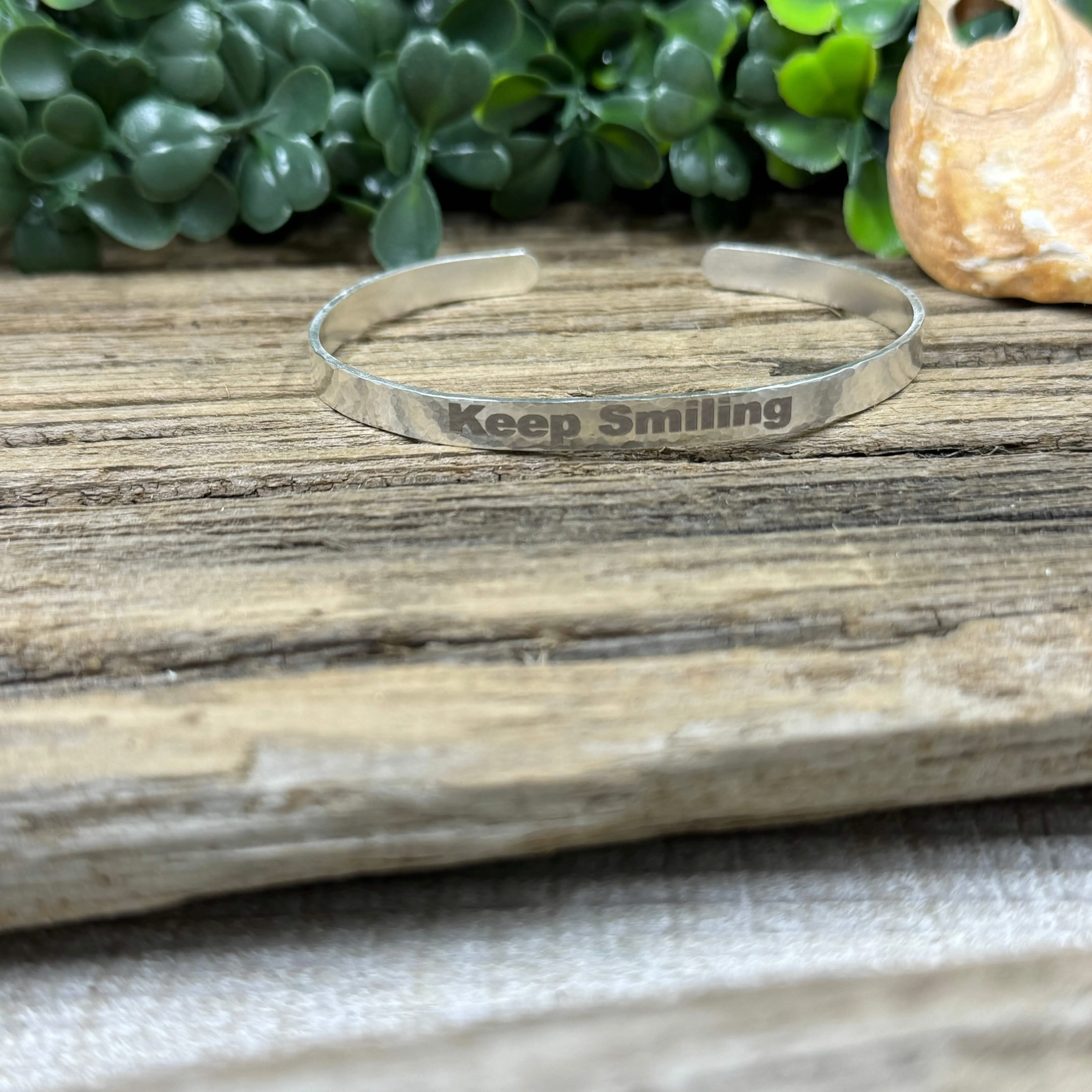 Keep Smiling Halffirmation Bracelet - Sterling Silver Cuff