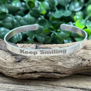 Keep Smiling Halffirmation Bracelet - Sterling Silver Cuff