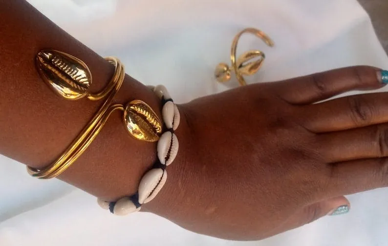 Kenyan Golden Africa & Cowry Cuffs