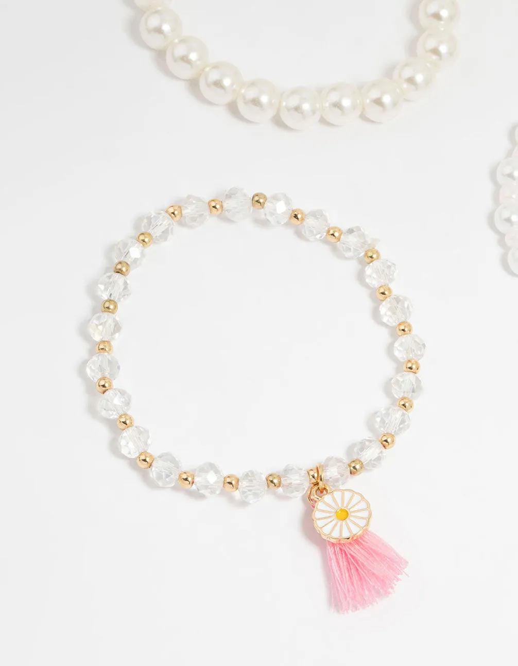Kids Gold Pearl Beaded Tassel Bracelets 4-Pack