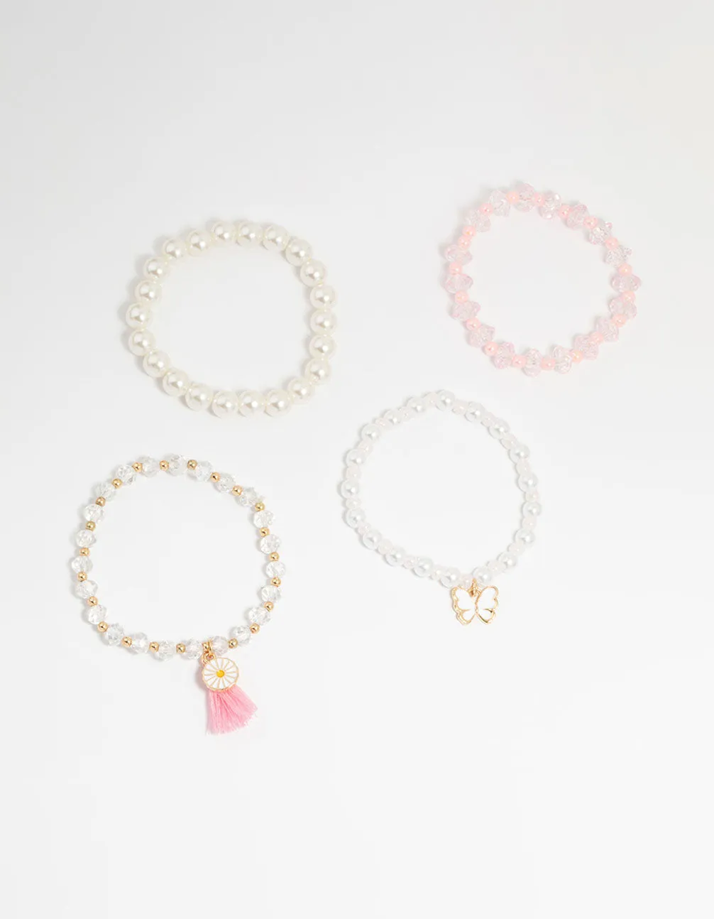 Kids Gold Pearl Beaded Tassel Bracelets 4-Pack