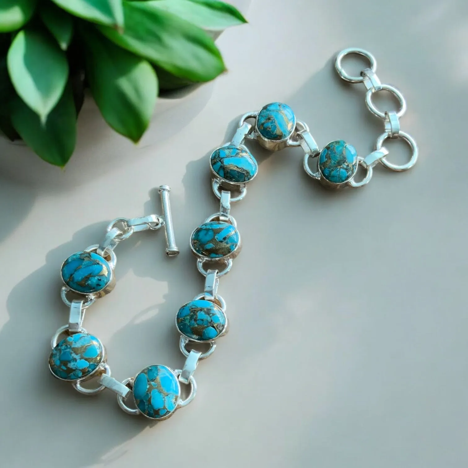 Kingman Blue Copper Turquoise Solid 925 Sterling Silver Bracelet