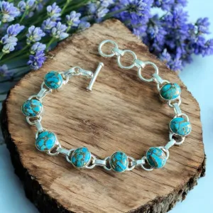 Kingman Blue Copper Turquoise Solid 925 Sterling Silver Bracelet
