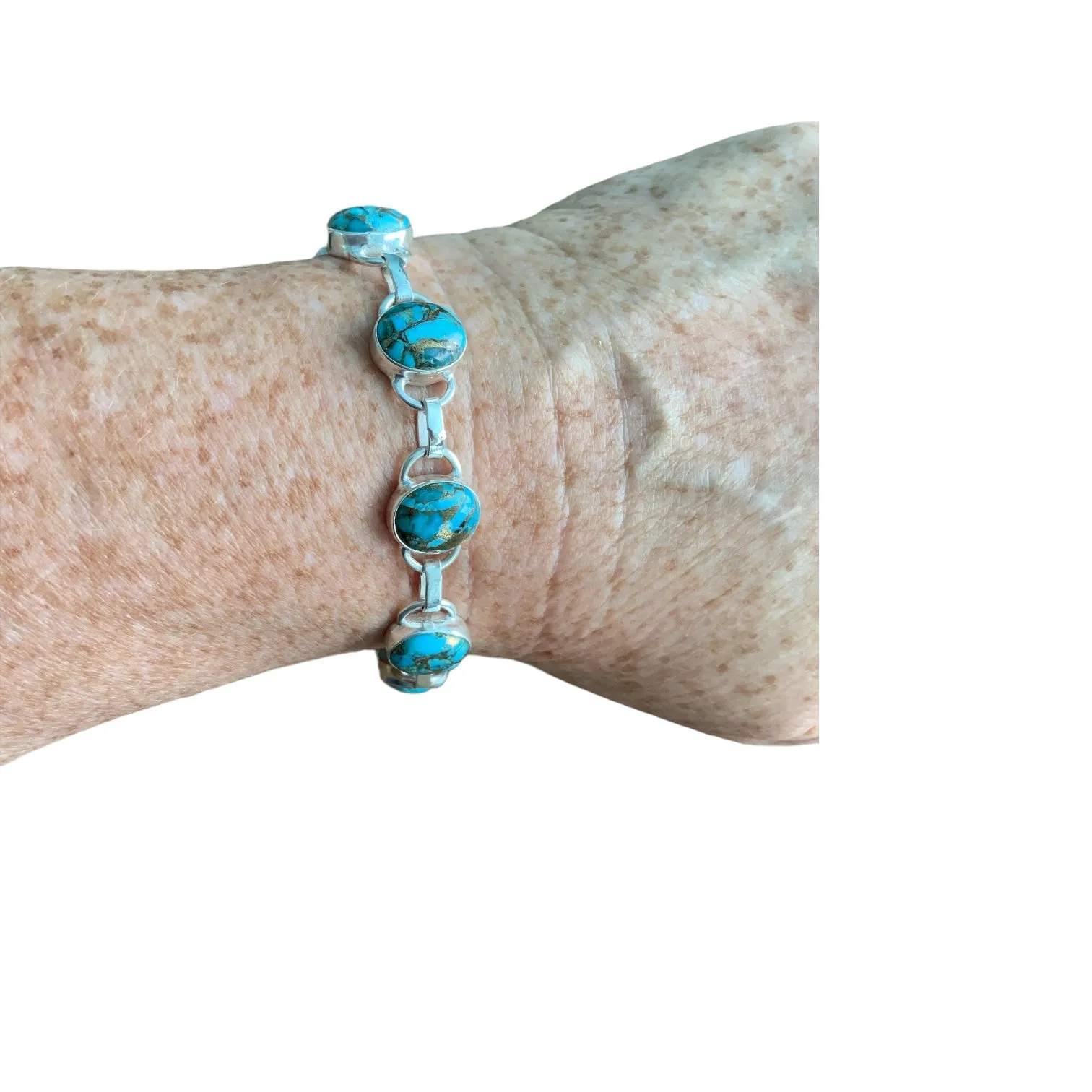 Kingman Blue Copper Turquoise Solid 925 Sterling Silver Bracelet