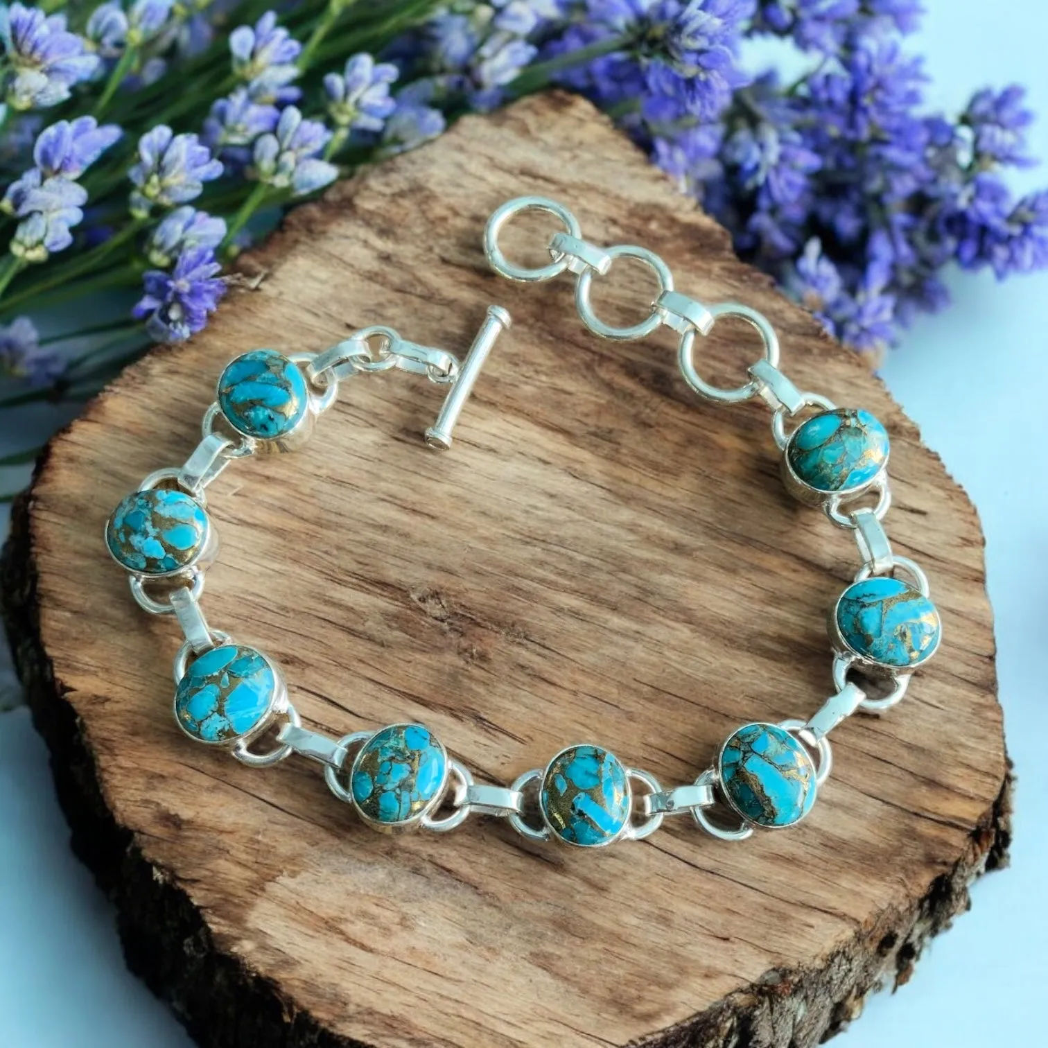 Kingman Blue Copper Turquoise Solid 925 Sterling Silver Bracelet