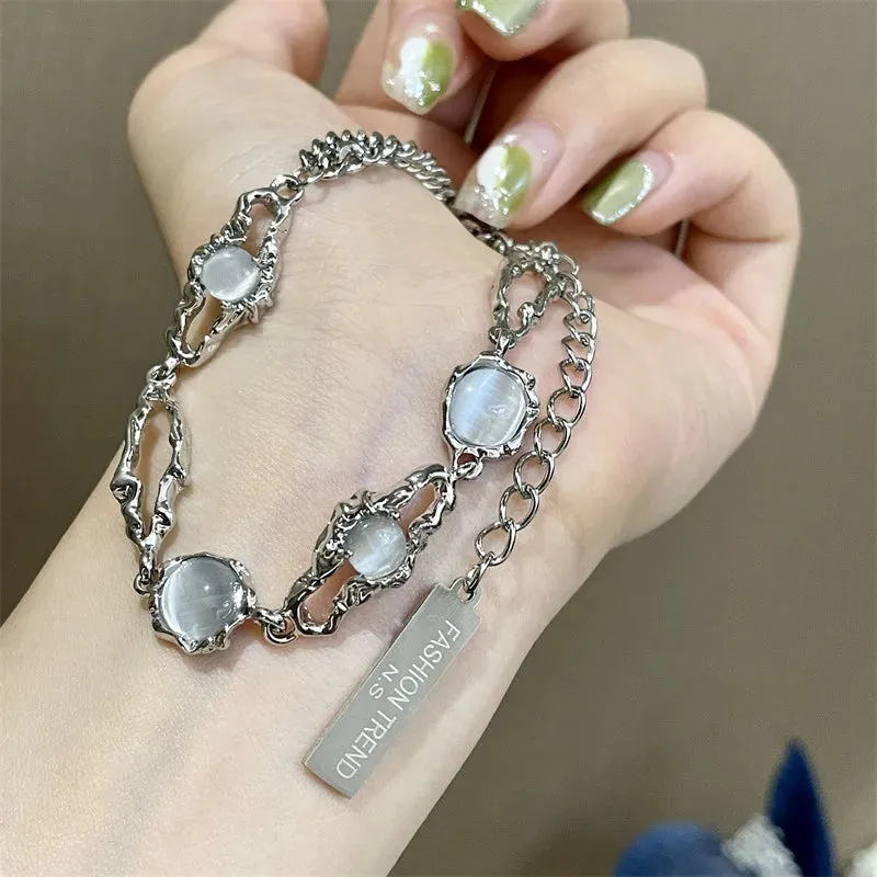 Korean Sweet Heart Opal 18K Gold Plated Stainless Steel Tennis Chain Bracelets For Women 2024 New Fashion Classics Jewelry Gifts