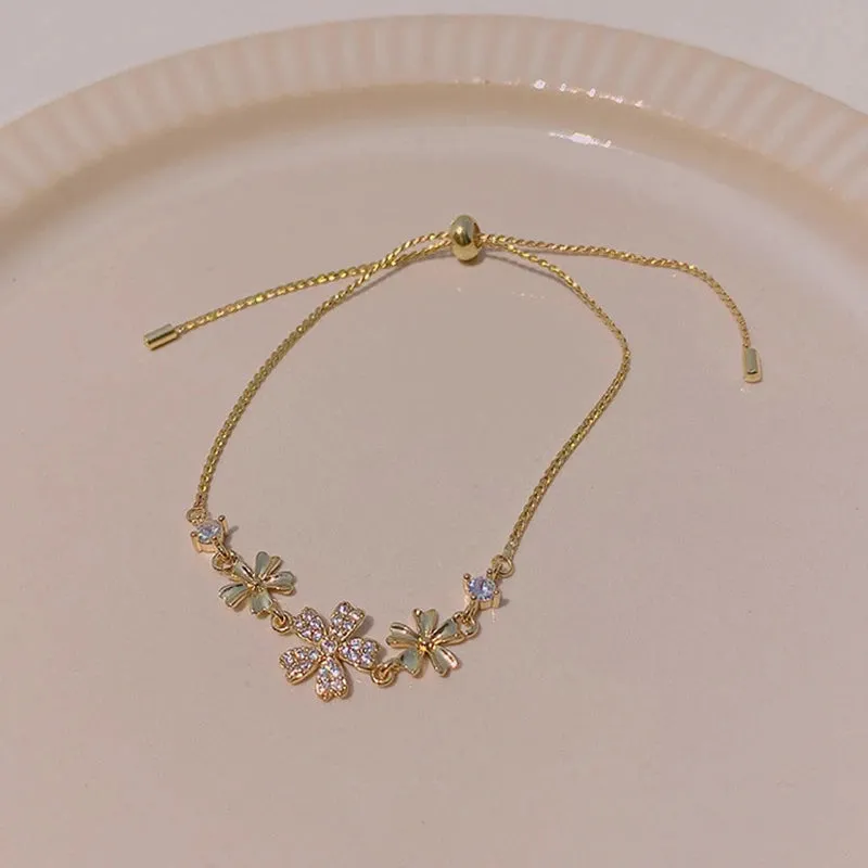 Korean Sweet Heart Opal 18K Gold Plated Stainless Steel Tennis Chain Bracelets For Women 2024 New Fashion Classics Jewelry Gifts
