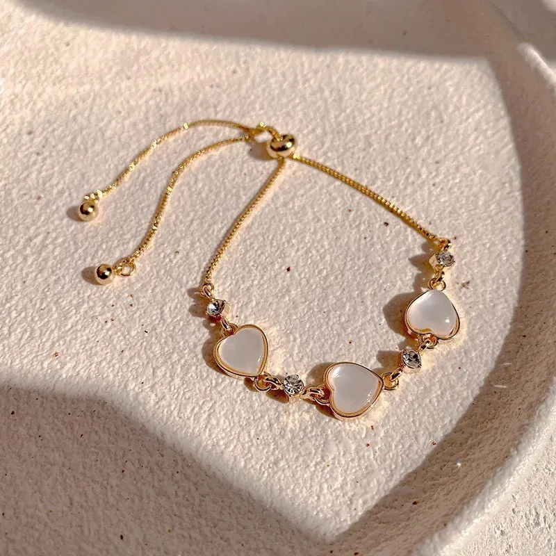 Korean Sweet Heart Opal 18K Gold Plated Stainless Steel Tennis Chain Bracelets For Women 2024 New Fashion Classics Jewelry Gifts