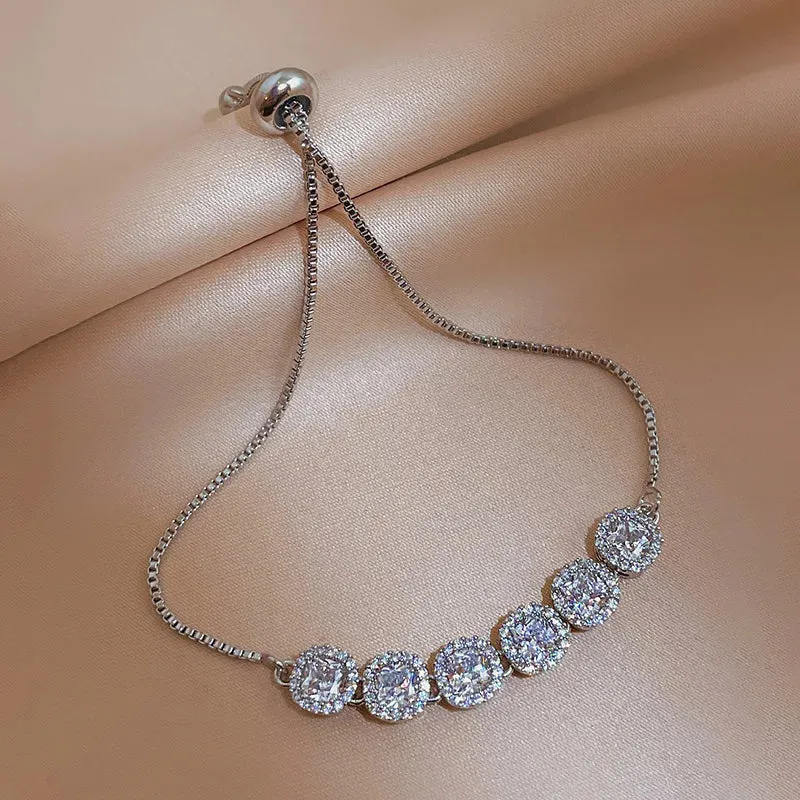 Korean Sweet Heart Opal 18K Gold Plated Stainless Steel Tennis Chain Bracelets For Women 2024 New Fashion Classics Jewelry Gifts