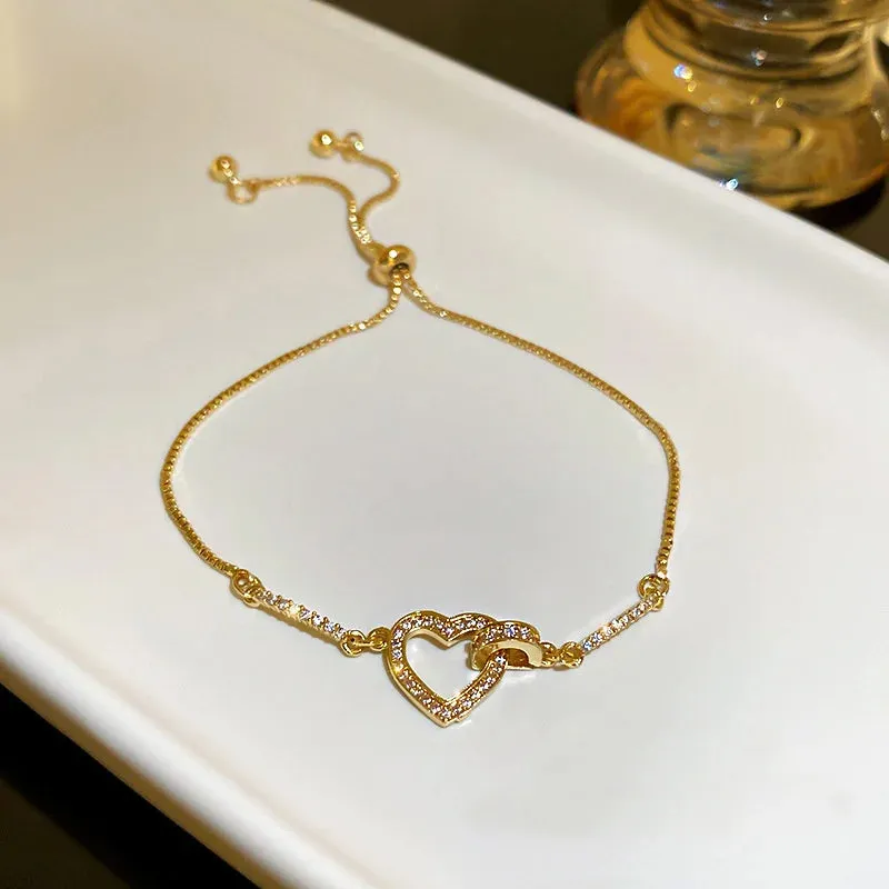 Korean Sweet Heart Opal 18K Gold Plated Stainless Steel Tennis Chain Bracelets For Women 2024 New Fashion Classics Jewelry Gifts