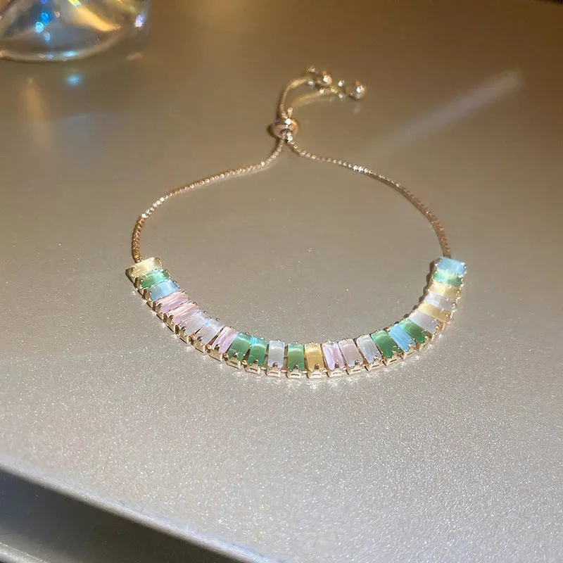 Korean Sweet Heart Opal 18K Gold Plated Stainless Steel Tennis Chain Bracelets For Women 2024 New Fashion Classics Jewelry Gifts
