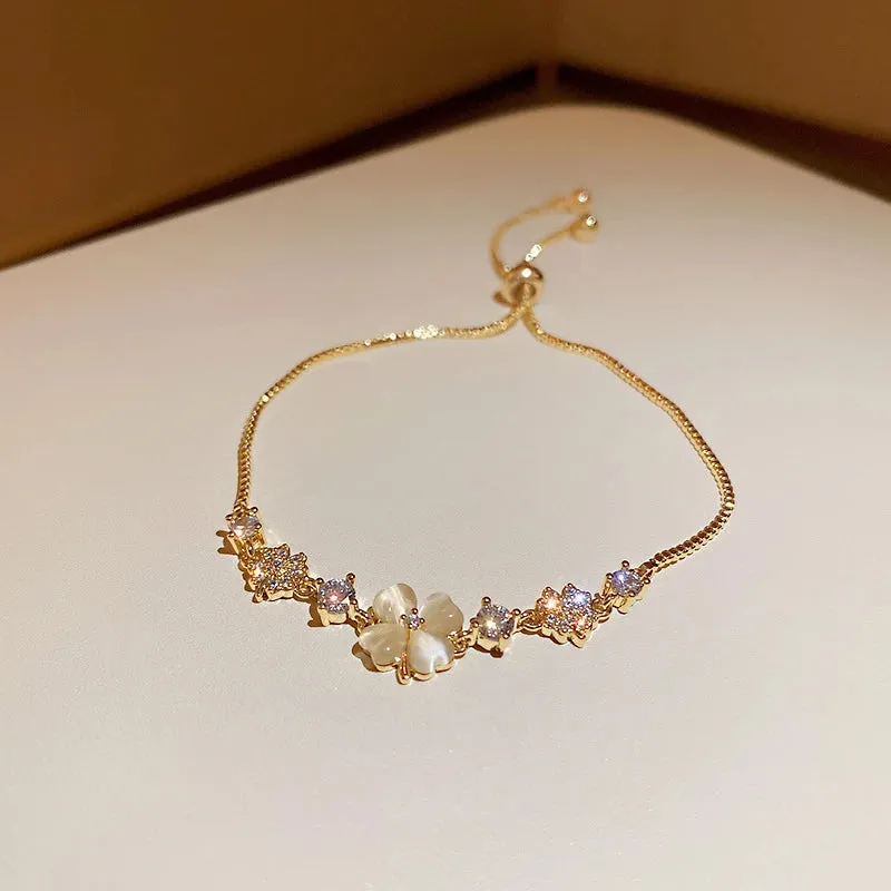 Korean Sweet Heart Opal 18K Gold Plated Stainless Steel Tennis Chain Bracelets For Women 2024 New Fashion Classics Jewelry Gifts