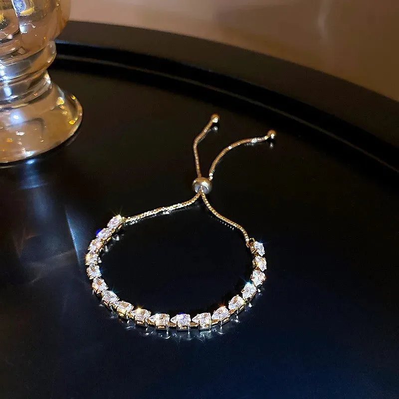 Korean Sweet Heart Opal 18K Gold Plated Stainless Steel Tennis Chain Bracelets For Women 2024 New Fashion Classics Jewelry Gifts