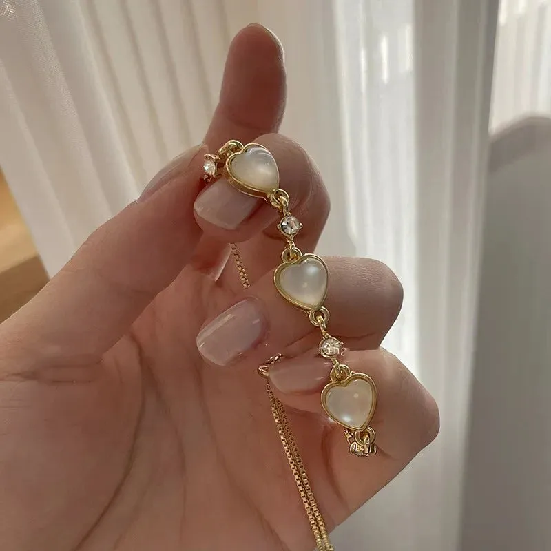 Korean Sweet Heart Opal 18K Gold Plated Stainless Steel Tennis Chain Bracelets For Women 2024 New Fashion Classics Jewelry Gifts