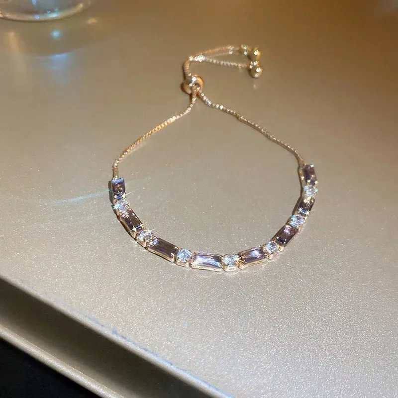 Korean Sweet Heart Opal 18K Gold Plated Stainless Steel Tennis Chain Bracelets For Women 2024 New Fashion Classics Jewelry Gifts