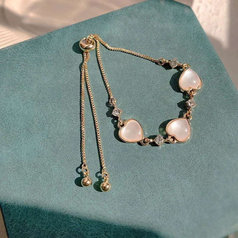 Korean Sweet Heart Opal 18K Gold Plated Stainless Steel Tennis Chain Bracelets For Women 2024 New Fashion Classics Jewelry Gifts