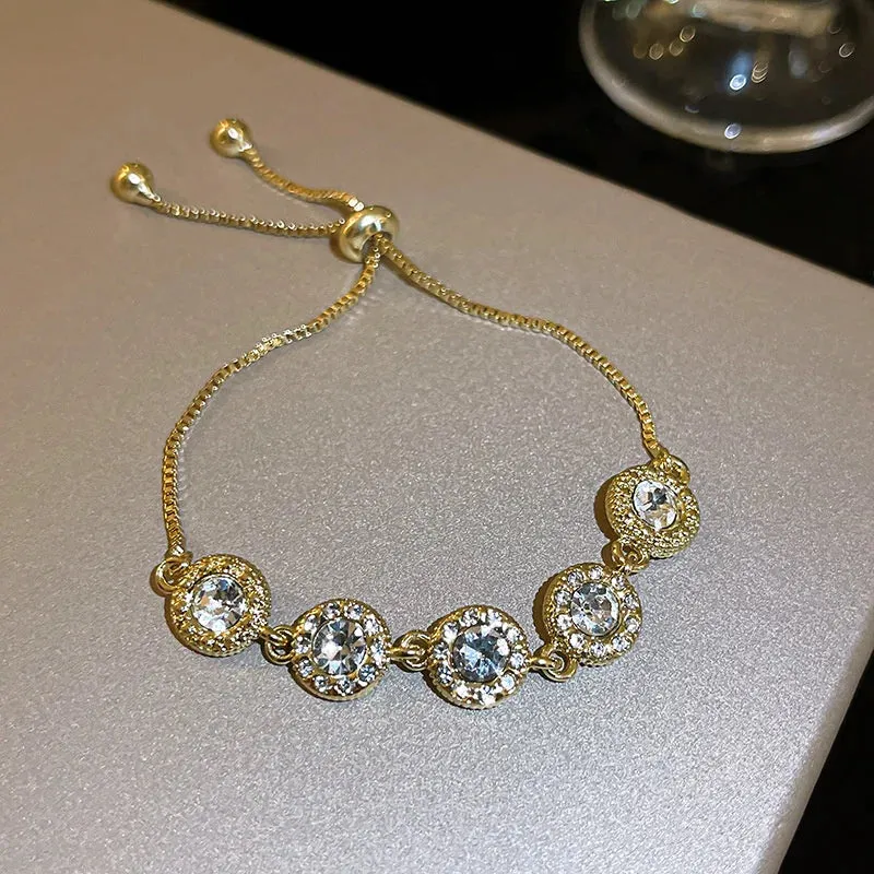Korean Sweet Heart Opal 18K Gold Plated Stainless Steel Tennis Chain Bracelets For Women 2024 New Fashion Classics Jewelry Gifts