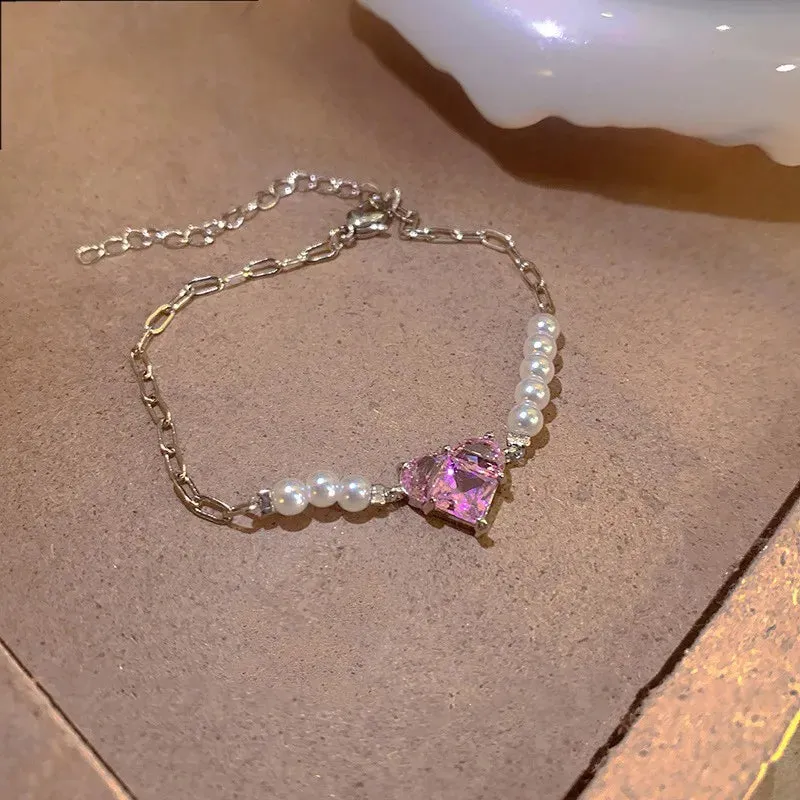Korean Sweet Heart Opal 18K Gold Plated Stainless Steel Tennis Chain Bracelets For Women 2024 New Fashion Classics Jewelry Gifts