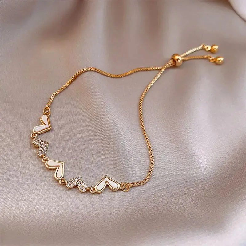 Korean Sweet Heart Opal 18K Gold Plated Stainless Steel Tennis Chain Bracelets For Women 2024 New Fashion Classics Jewelry Gifts