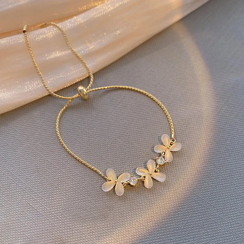 Korean Sweet Heart Opal 18K Gold Plated Stainless Steel Tennis Chain Bracelets For Women 2024 New Fashion Classics Jewelry Gifts