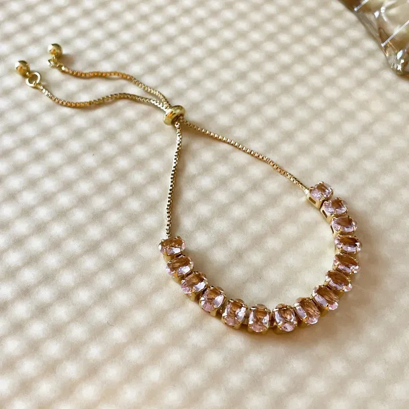 Korean Sweet Heart Opal 18K Gold Plated Stainless Steel Tennis Chain Bracelets For Women 2024 New Fashion Classics Jewelry Gifts