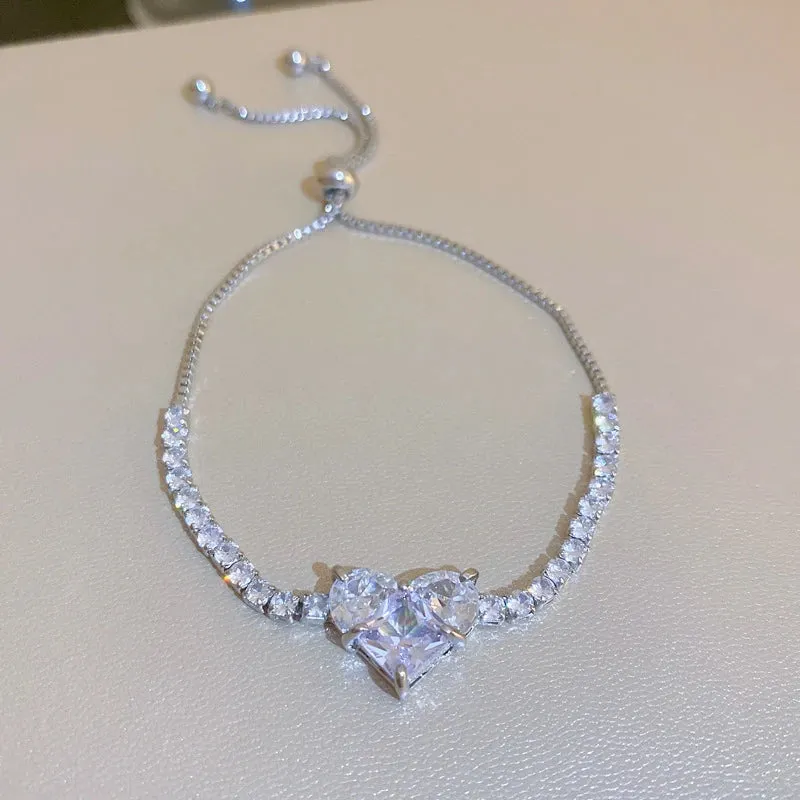 Korean Sweet Heart Opal 18K Gold Plated Stainless Steel Tennis Chain Bracelets For Women 2024 New Fashion Classics Jewelry Gifts