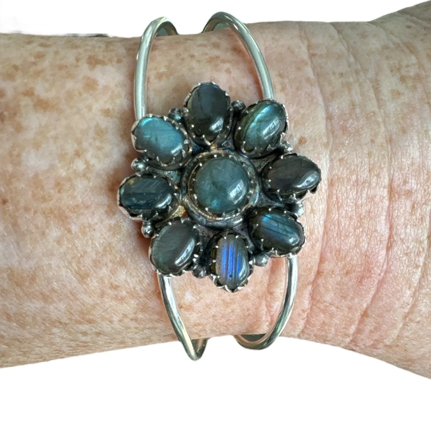Labradorite Solid 925 Sterling Silver Cuff Bracelet
