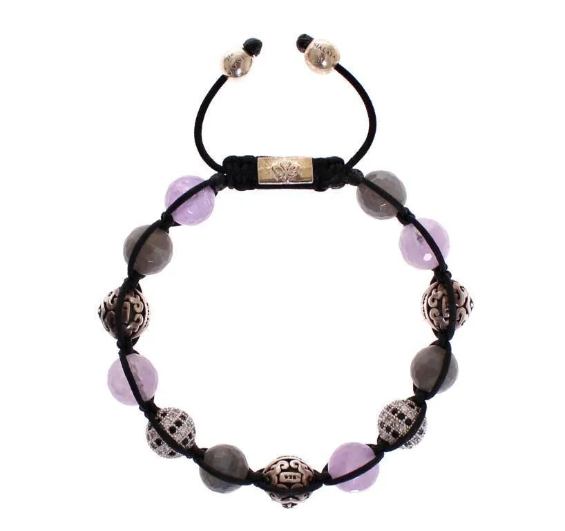 Labrodite Amethyst Black CZ 925 Silver Bracelet