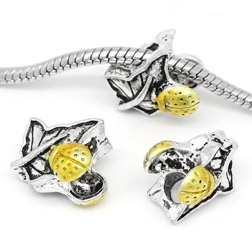 Lady Bug on Leaf Bead Spacer for Snake Chain Charm Bracelet