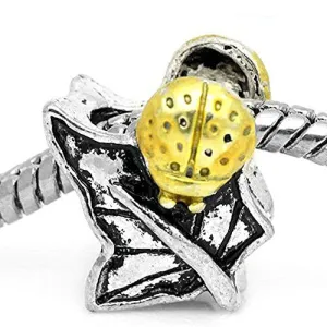 Lady Bug on Leaf Bead Spacer for Snake Chain Charm Bracelet