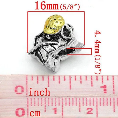 Lady Bug on Leaf Bead Spacer for Snake Chain Charm Bracelet