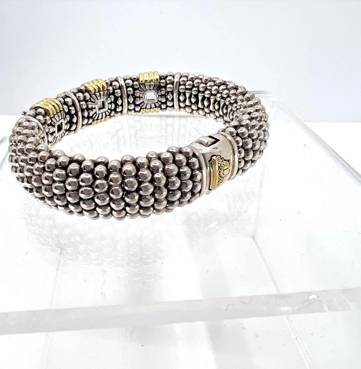 LAGOS STERLING SILVER 18K GOLD WHITE TOPAZ CAVIAR BRACELET