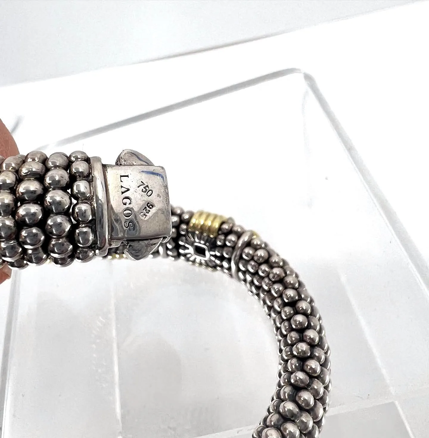 LAGOS STERLING SILVER 18K GOLD WHITE TOPAZ CAVIAR BRACELET