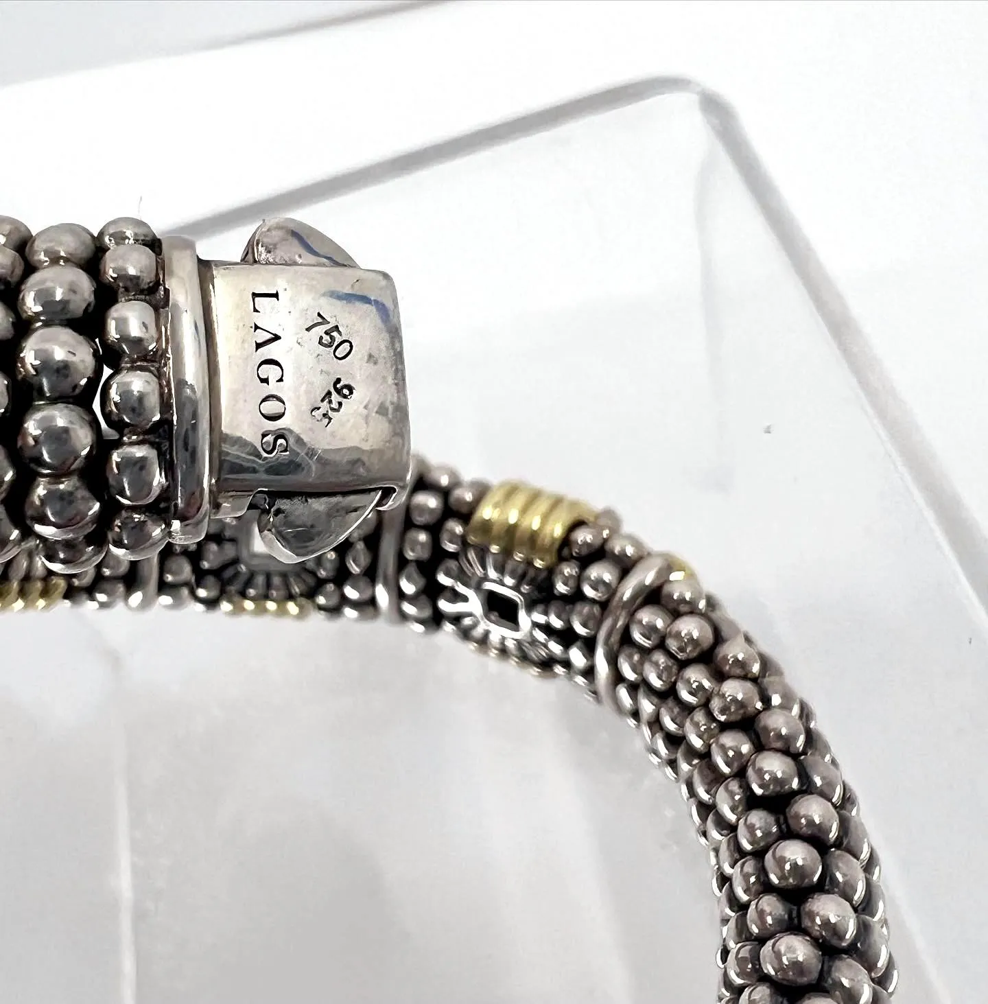 LAGOS STERLING SILVER 18K GOLD WHITE TOPAZ CAVIAR BRACELET