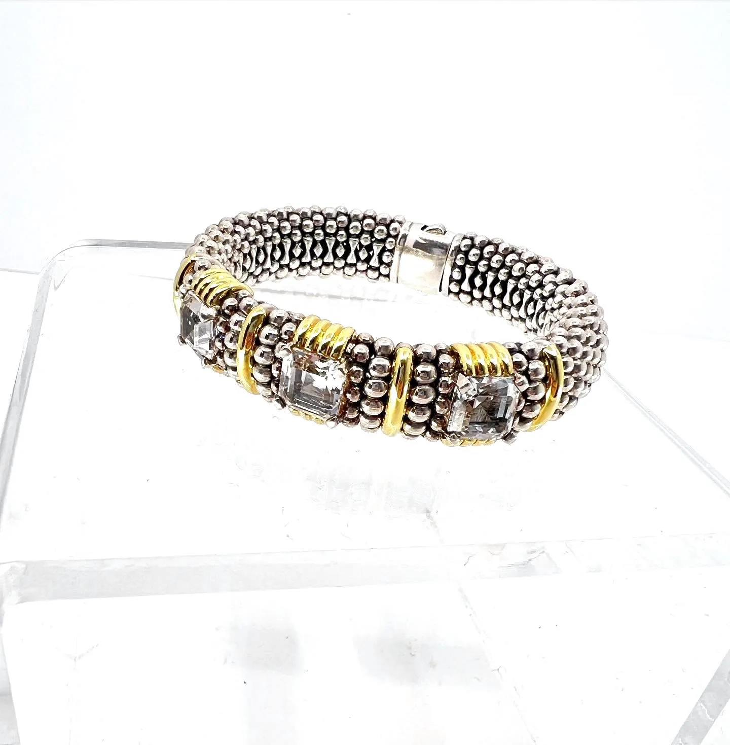 LAGOS STERLING SILVER 18K GOLD WHITE TOPAZ CAVIAR BRACELET