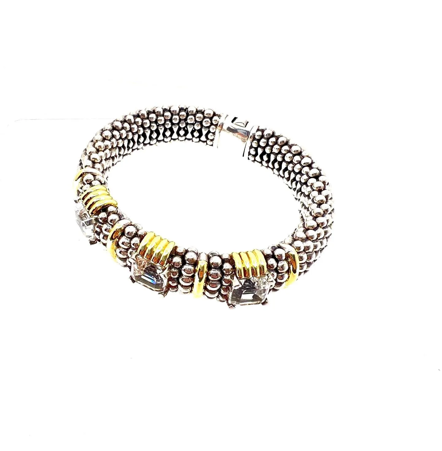 LAGOS STERLING SILVER 18K GOLD WHITE TOPAZ CAVIAR BRACELET