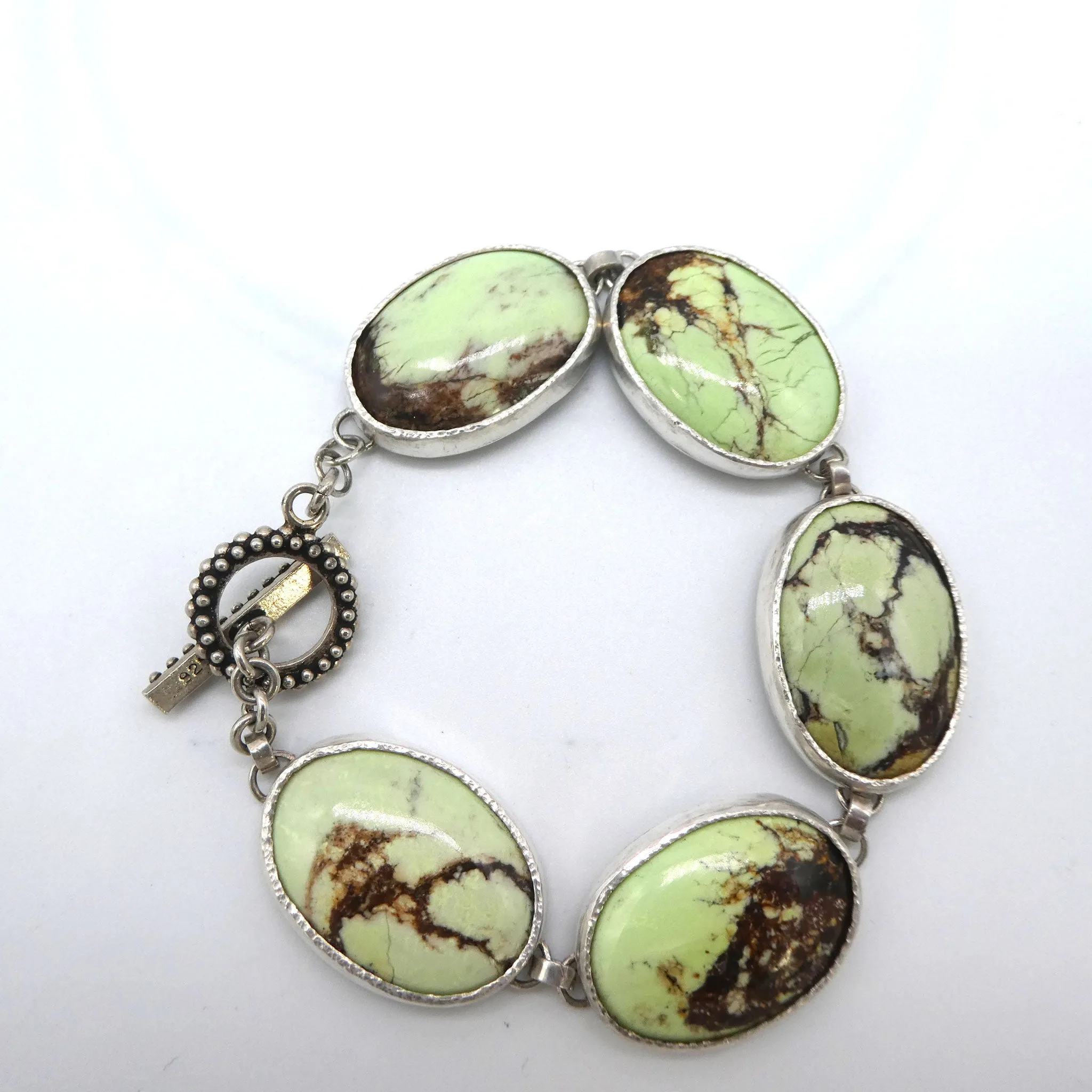 Lemon Chrysophase Sterling Silver Link Bracelet