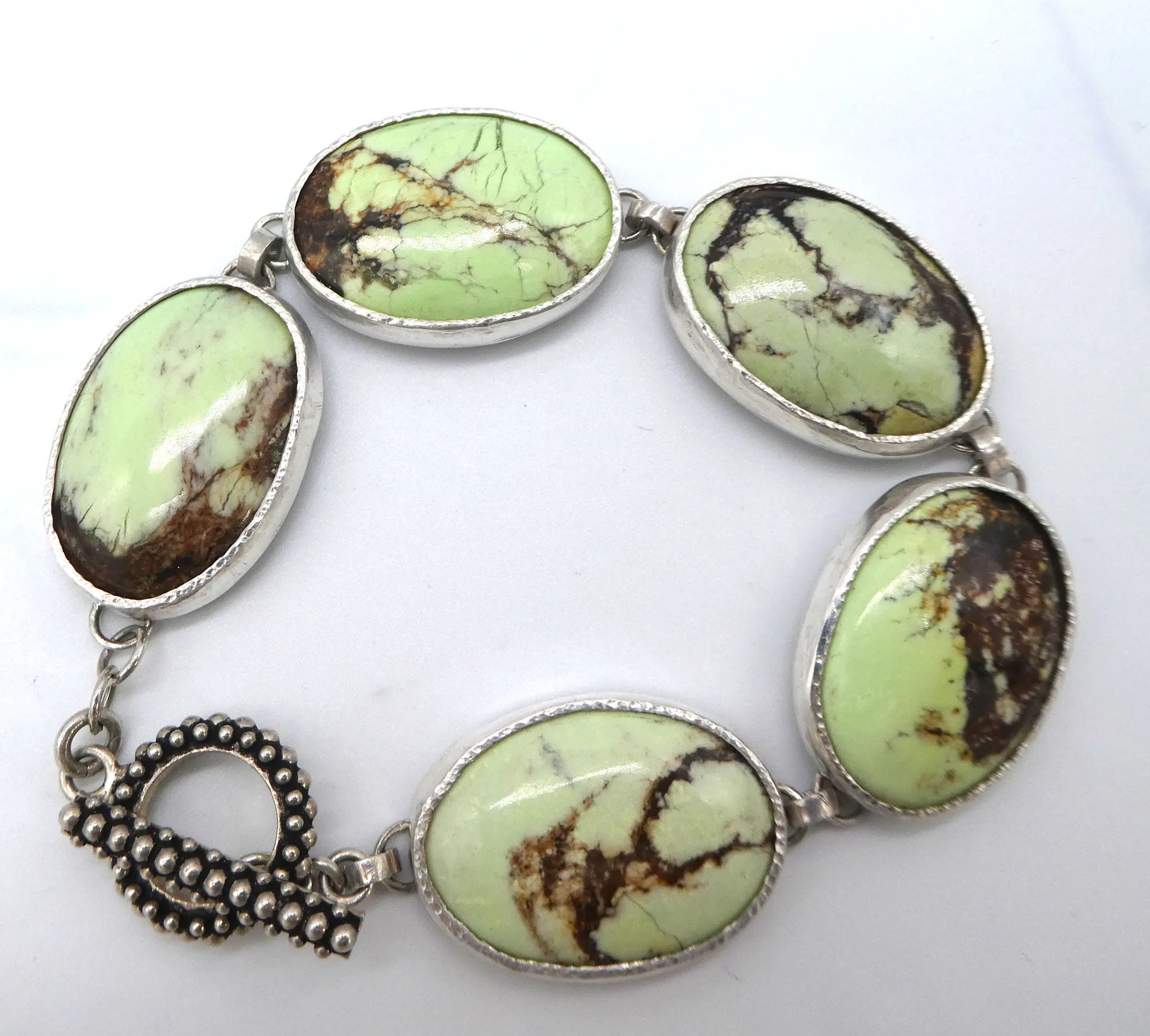 Lemon Chrysophase Sterling Silver Link Bracelet