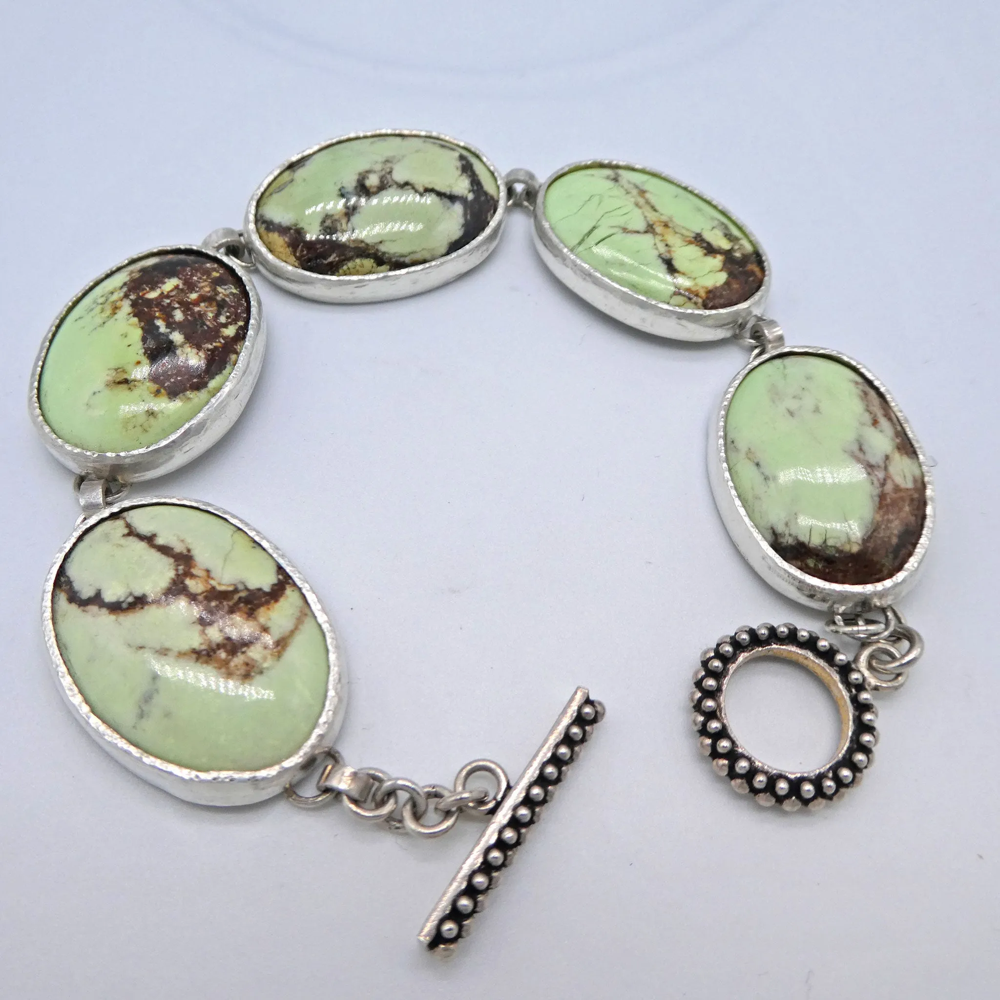 Lemon Chrysophase Sterling Silver Link Bracelet