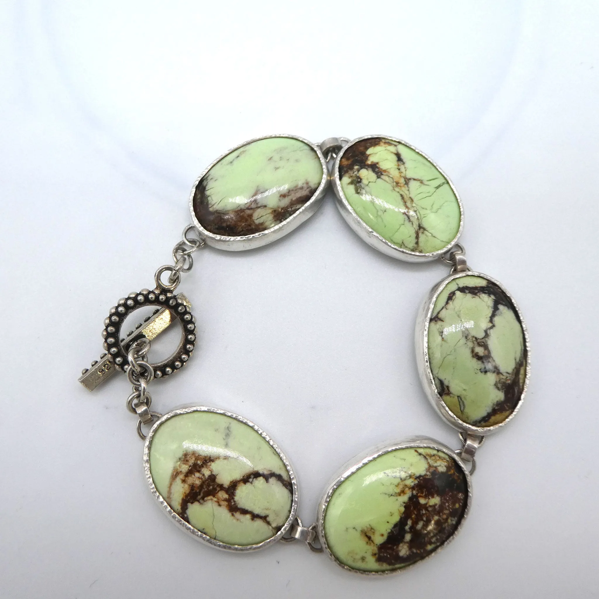 Lemon Chrysophase Sterling Silver Link Bracelet