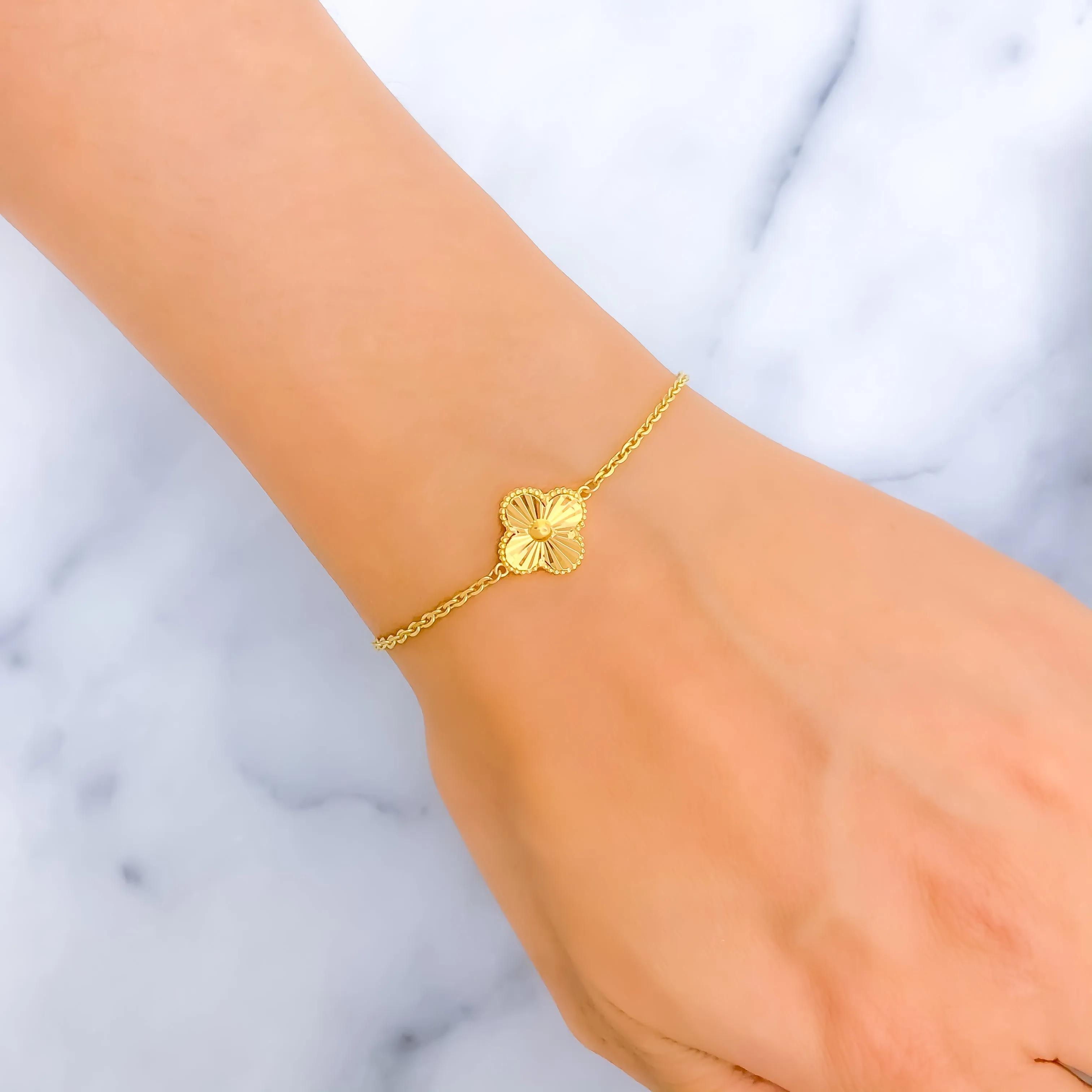 Lightweight Modest Floral 21k Gold Bracelet